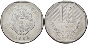 Коста-Рика 10 колонов 1985 B.C.C.R. KM 215.2 нержавеющая сталь 82-123