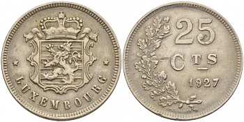 ЛЮКСЕМБУРГ 25 САНТИМОВ 1927 ГОД ТИП KM 37 медно-никель 4548-745