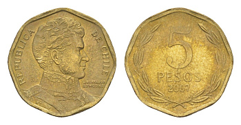 Чили 5 песо 2007 KM 232 алюминиевая бронза 4640-1056