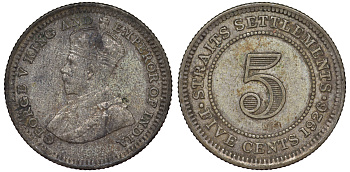 Стрейтс-Сетлментс 5 центов 1926 Георг V (1910-1936) КМ 36 серебро 53-514