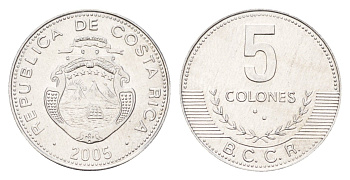 Коста-Рика 5 колонов 2005 KM 227b алюминий UNC 183-946