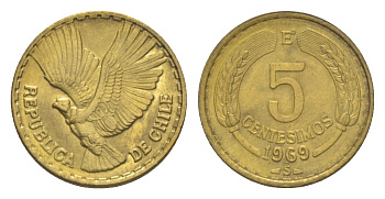 Чили 5 сентесимо 1969 KM 190 алюминиевая бронза UNC 4641-437