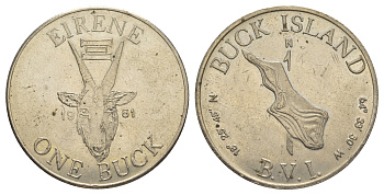 Остров Бак (Британские Виргинские острова) 1 бак 1961 тираж 350 экземпляров X Tn5 медно-никель 1521-944