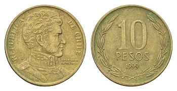 Чили 10 песо 1999 KM 228 никель латунь 4664-433