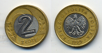 Польша 2 злотых 1995 MW KM 283 биметалл 4379-769