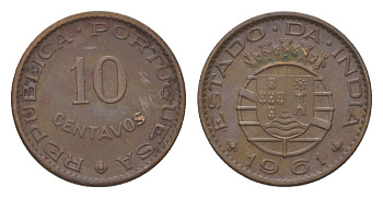 Португальская Индия 10 сентаво 1961 KM 30 бронза 4625-635