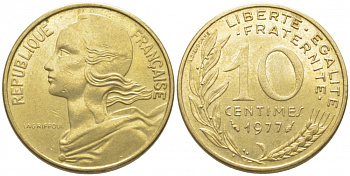 ФРАНЦИЯ 10 САНТИМОВ 1977 ТИП MARIANNE KM 929 медь алюминий никель 105-1221