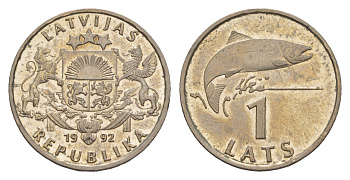 Латвия 1 лат 1992 KM 12 медно-никель aUNC 4644-957