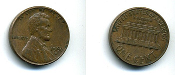 США 1 цент 1960 D, Линкольн, LARGE DATE KM 201 медь цинк 46-547