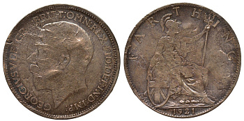 Великобритания 1 фартинг 1921 Георг V (1910-1936) KM 808.2, Spink 4060 бронза 4122-453