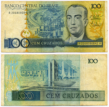 БРАЗИЛИЯ 100 КРУЗАДО 1987 ПОДПИСЬ 25, ЖУСЕЛИНУ КУБИЧЕК Pick 211c бумага 8564-50-2