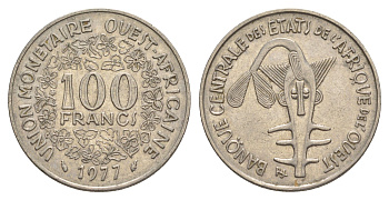 Западная Африка (BCEAO) 100 франков 1977 Центральный банк государств Западной Африки KM 4 никель 4642-326