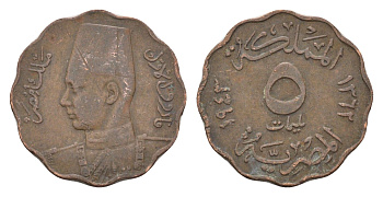 Египет 5 миллим 1943 KM 360 бронза 4659-1015