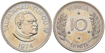 Тонга 10 сенити 1974 король Тауфа’ахау Тупоу IV (1965-2006) KM 30 медно-никель UNC 4619-1147