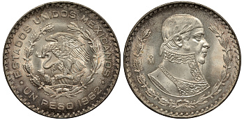 Мексика 1 песо 1962 Хосе Мария Морелос KM 459 серебро UNC 107-1123