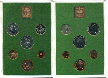 Великобритания официальный набор из 6 монет + жетон монетного двора 1975 в оригинальной пластиковой упаковке KM PS 31 PROOF  7-5-6-09