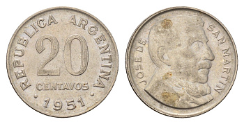 Аргентина 20 сентаво 1951 KM 48 медно-никель 4679-824