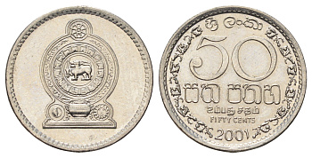 Шри-Ланка 50 центов 2001 KM 135.2a сталь плакированная никелем UNC 4637-342