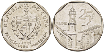 Куба 25 сентаво 1994 площадь в Тринидаде KM 577.1 сталь плакированная никелем 67-1153