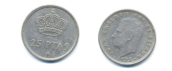 ИСПАНИЯ 25 ПЕСЕТ 1976 KM 808 медно-никель 54-2023