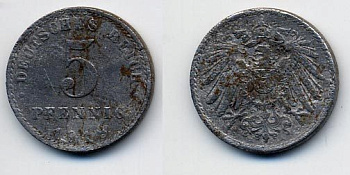 ГЕРМАНИЯ 5 ПФЕННИГОВ 1918 A KM 19, J. 297 железо 35-1132