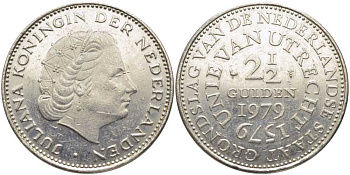 Нидерланды 2 1/2 гульдена 1979 400 лет Утрехтскому союзу, Юлиана (1949-1980) KM 197 никель 109-1131
