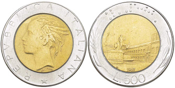 ИТАЛИЯ 500 ЛИР 1987 R KM 111 биметалл 4529-241