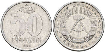 ГДР 50 пфеннигов 1958 A KM 12.1 алюминий 4143-745
