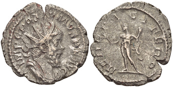 Римская Империя (императоры в Галлии) антониниан 260 - 269 Постум. IMP C POSTVMVS P F AVG / HERC PACIFERO, Геркулес с палицей, оливковой ветвью и львиной шкурой, Августа Треверов, Very fine RIC 67 биллон 1073-12-67