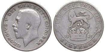 Великобритания 6 пенсов 1921 Георг V (1910-1936) KM 815а.1, Spink 4024 серебро 4124-718