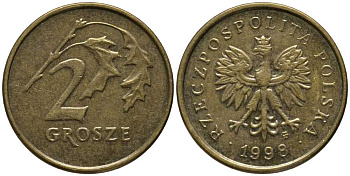 Польша 2 гроша 1998 MW KM 277, Parchimowicz 702e латунь 201-368