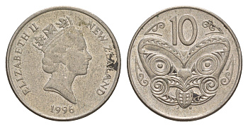Новая Зеландия 10 центов 1996 KM 61 медно-никель 4182-156