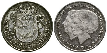 Нидерланды 1 гульден 1980 на коронацию Беатрикс, 30 апреля 1980 KM 200 никель 177-811