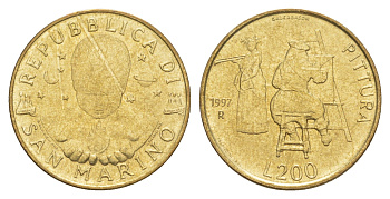 Сан-Марино 200 лир 1997 KM 366 алюминиевая бронза UNC 4648-321