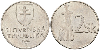 Словакия 2 кроны 1994 MK KM 13 сталь плакировнная никелем 183-1251