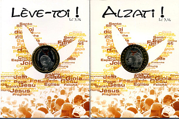 Швейцария 5 евро 2004 европробник, первый съезд молодых католиков, визит Иоанна Павла II, в буклете биметалл BUNC 00-00