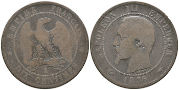 ФРАНЦИЯ 10 САНТИМОВ 1856 A, НАПОЛЕОН III (1852-1870) KM 777.1, LA FRANC 133.32 бронза 51-2733
