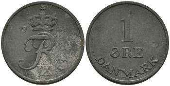 Дания 1 эре 1958 C;S, Фредерик IX (1947-1972) KM 839.2 цинк 4174-245