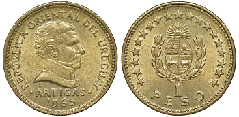 Уругвай 1 песо 1965 KM 46 алюминиевая бронза 36-351