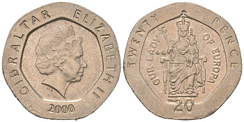 Гибралтар 20 пенсов 2000 KM 777 медно-никель aUNC 4618-627