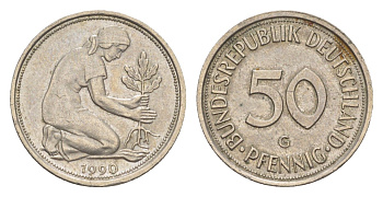 Германия 50 пфеннигов 1990 G KM 109.2, J. 384a медно-никель 4632-923