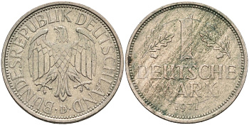ФРГ 1 марка 1971 D KM 110, J. 385 медно-никель 4584-452