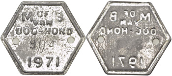 НИДЕРЛАНДЫ СОБАЧИЙ ЖЕТОН 1971 OF VAN DOG-HONG, №904, ЖЕТОН ОБ УПЛАТЕ ГОДОВОГО НАЛОГА С ВЛАДЕЛЬЦЕВ СОБАК сталь 4517-1135