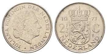 Нидерланды 2 1/2 гульдена 1971 Юлиана (1948-1980) KM 191 никель 4683-911