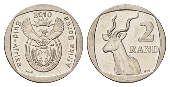 ЮАР 2 ранда 2010 KM 498 медь плакированная никелем UNC 4628-234