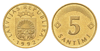 Латвия 5 сантимов 1992 KM 16 никель латунь UNC 4679-269