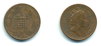 Великобритания 1 пенни 1996 Елизавета II (1952-2022) KM 935a, Spink 4391 (B4) сталь плакированная медью 540-225