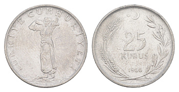 Турция 25 курушей 1966 KM 892.2 нержавеющая сталь 4648-712