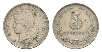 Аргентина 5 сентаво 1930 KM 34 медно-никель 4636-267