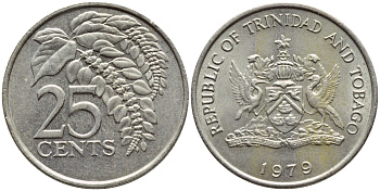 Тринидад и Тобаго 25 центов 1979 цветок дикая пуансеттия KM 32 медно-никель 4396-742